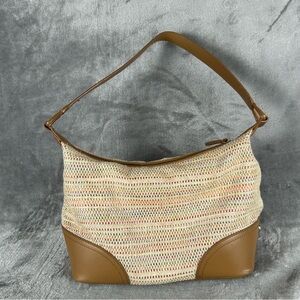 Etienne Aigner Vtg Straw Woven Handbag Purse Shoulder Bag Leather Trim Strap